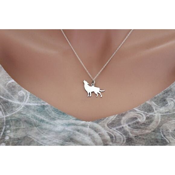 Sterling Silver Wolf Charm with Bronze Star and Moon Necklace - Picture 4 of 4